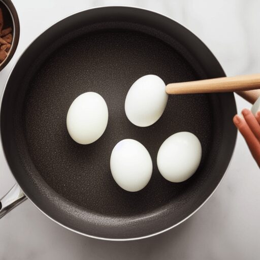 Four boiled eggs in a pot