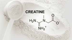 Close-up image of unflavored Creatine Monohydrate powder from BulkSupplements, known for enhancing muscle strength and recovery.