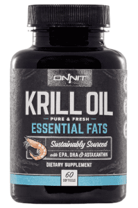 This image illustrates a bottle of ONNIT Antarctic Krill Oil, a dietary supplement. The design exudes professionalism with its sleek black and white color scheme. The brand name, 'ONNIT', is displayed prominently at the top, while 'Antarctic Krill Oil' is featured in the center, indicating the product's main ingredient. The label also includes details about the supplement's benefits and dosage, showcasing the brand's commitment to transparency and consumer education. The overall aesthetic suggests a company that prioritizes quality, efficacy, and scientific backing in its products.