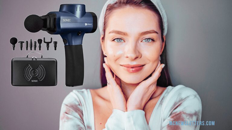 A LifePro Percussion Massage Gun with multiple accessory attachments. The massage gun is a handheld device designed to provide deep tissue massage for muscle recovery and pain relief. The included accessories offer different types of massage experiences, targeting various muscle groups and pressure points.