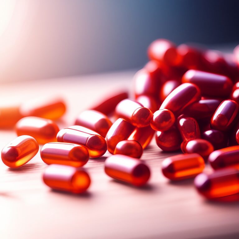 A transparent, softgel capsule filled with deep-red krill oil. The capsule's rich color is indicative of its high omega-3 fatty acid content, a crucial nutrient for heart and brain health. The small size of the capsule makes it easy to swallow, offering a convenient way to incorporate this beneficial supplement into daily health routines.